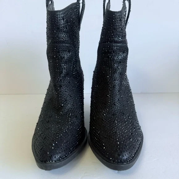 Forever Black Rhinestone Western Cowgirl Ankle Boots Studded Size 7 - Picture 2 of 7